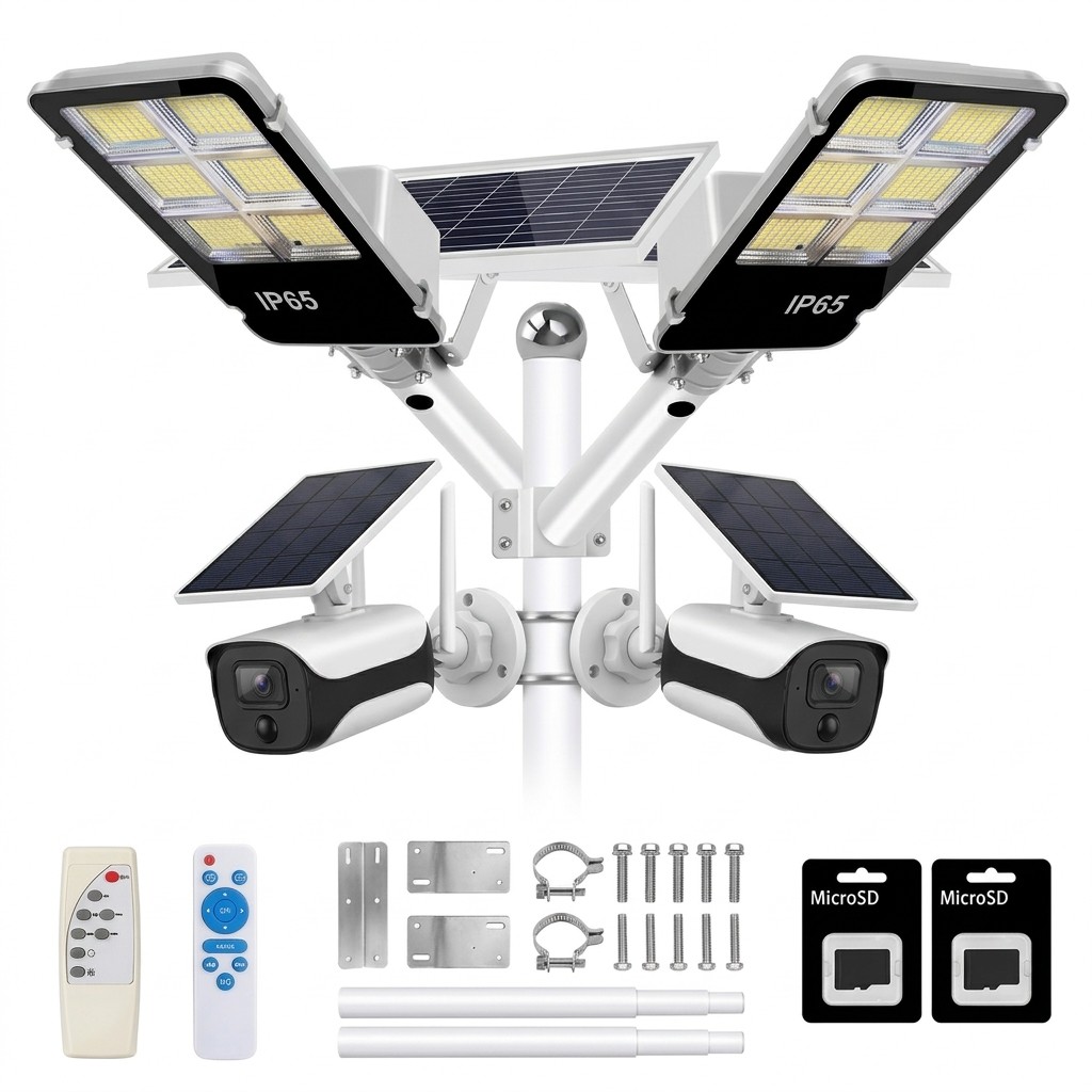 Solar security kit: 2 lamps + 2 cameras